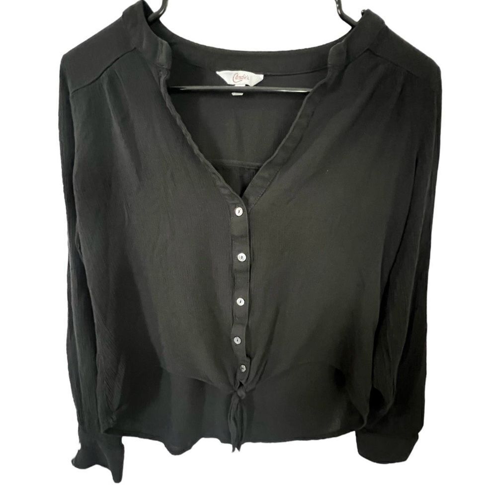 Candies Black Cropped Long Sleeve Button Up Flowy Blouse